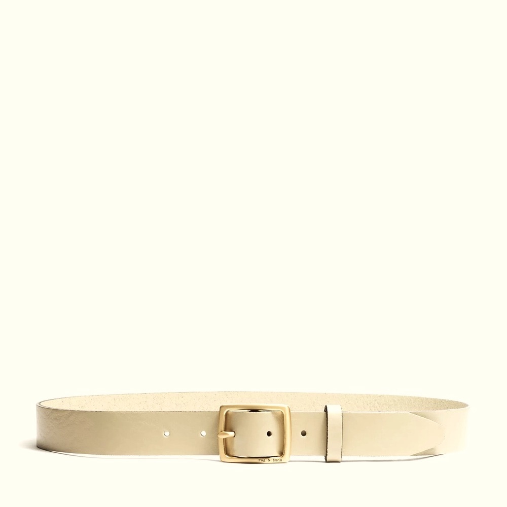 NWT Rag&Bone Boyfriend Leather Belt size Med color Greige Gold Buckle $155 Firm! - Picture 8 of 10